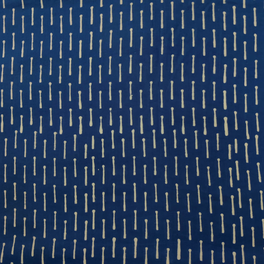Pure Cotton Discharge Blue With Lines Hand Block Print Fabric – Sanskruti
