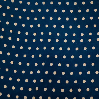 Pure Cotton Discharge Blue With Polka Hand Block Print Fabric