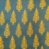 Pure Cotton Discharge Dabu Grey With Yellow Indian Tree Block Hand Block Print Fabric