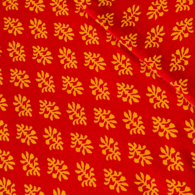 Pure Cotton Discharge Dabu Red With Yellow Chotu Motif Block Hand Block Print Fabric