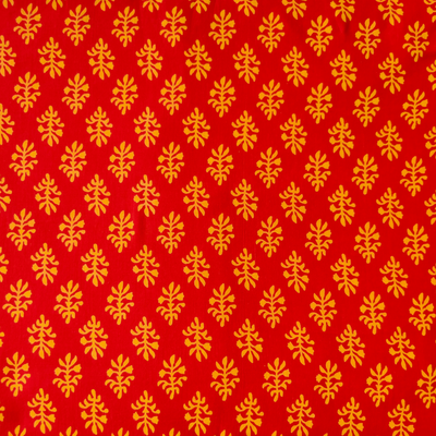 Pure Cotton Discharge Dabu Red With Yellow Chotu Motif Block Hand Block Print Fabric
