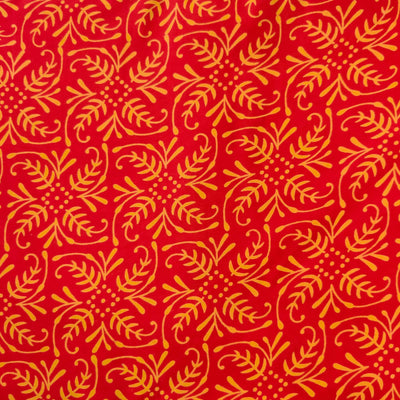 Pure Cotton Discharge Dabu Red With Yellow Curvy Pattern Hand Block Print Fabric