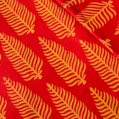 Pure Cotton Discharge Dabu Red With Yellow Fern Hand Block Print Fabric