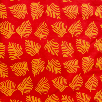 Pure Cotton Discharge Dabu Red With Yellow Fern Leaf Block Hand Block Print Fabric