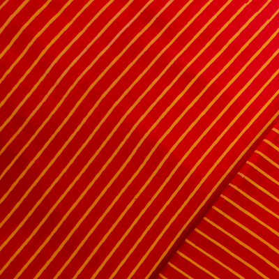Pure Cotton Discharge Dabu Red With Yellow Stripes Hand Block Print Fabric