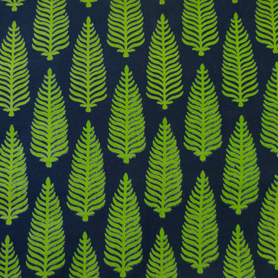 Pure Cotton Discharge Dabu Teal With Green Fern Hand Block Print blouse piece (1 meter) fabric