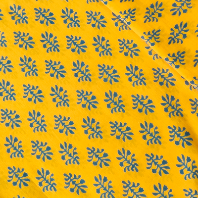 Pure Cotton Discharge Dabu Yellow With Grey Chotu Motif Block Hand Block Print Fabric