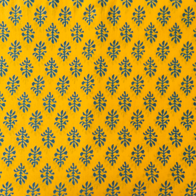 Pure Cotton Discharge Dabu Yellow With Grey Chotu Motif Block Hand Block Print Fabric