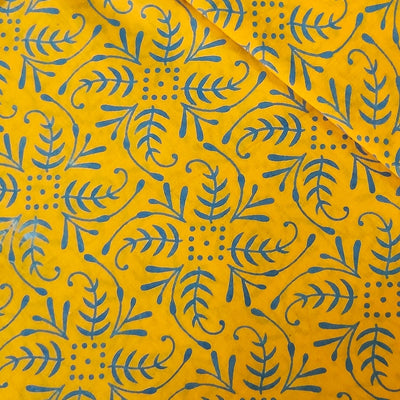 Pure Cotton Discharge Dabu Yellow With Grey Curvy Pattern Hand Block Print Fabric