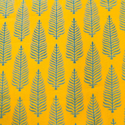 Pure Cotton Discharge Dabu Yellow With Grey Fern Hand Block Print blouse Fabric( 1.20 meter)