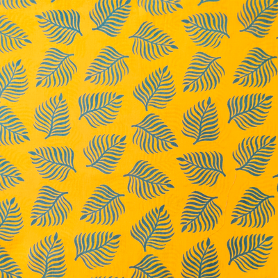 Pure Cotton Discharge Dabu Yellow With Grey Fern Leaf Block Hand Block Print blouse piece Fabric( 1.30 meter)
