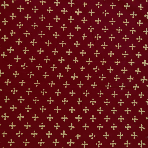 Pure Cotton Discharge Maroon With Four Petal Hand Block Print Fabric