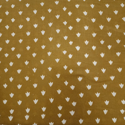 Pure Cotton Discharge Mustard With Grass Hand Block Print Fabric