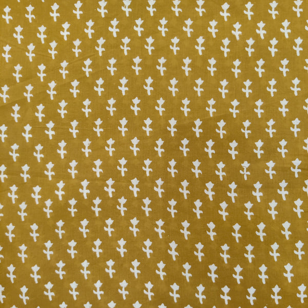 Pure Cotton Discharge Mustard With Tiny Motifs Hand Block Print Fabric