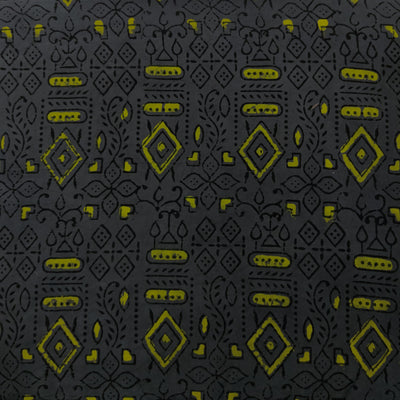 Pure Cotton Discharge Naptol Grey With Yellow Black Tribal Hand Block Print Fabric