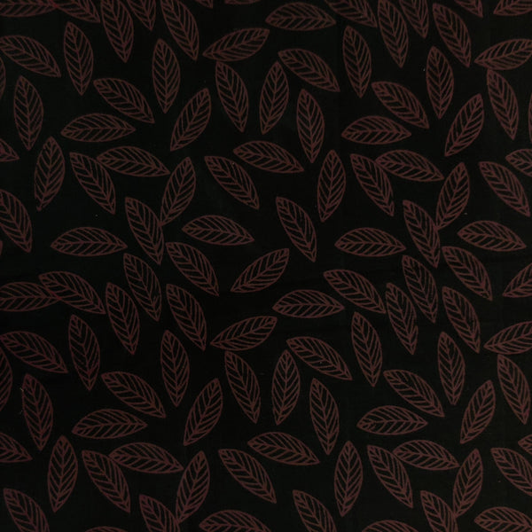Pure Cotton Discharge Print Black And Maroon All Over Leaves Pattern Hand Block Print Fabric