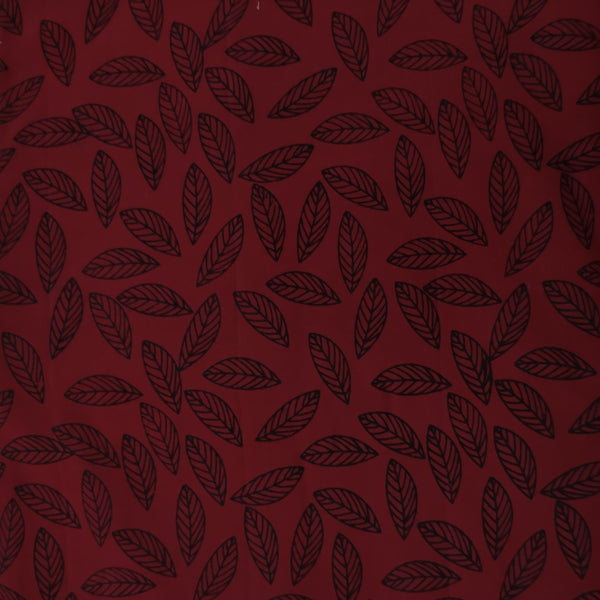 Precut 1.75 Meter Pure Cotton Discharge Print Maroon And Black All Over Leaves Pattern Hand Block Print Fabric