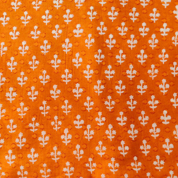 Pre-cut Pure Cotton Doby Dabu Orange With Tiny Cream Motif Hand Block Print Fabric( 2 meter)