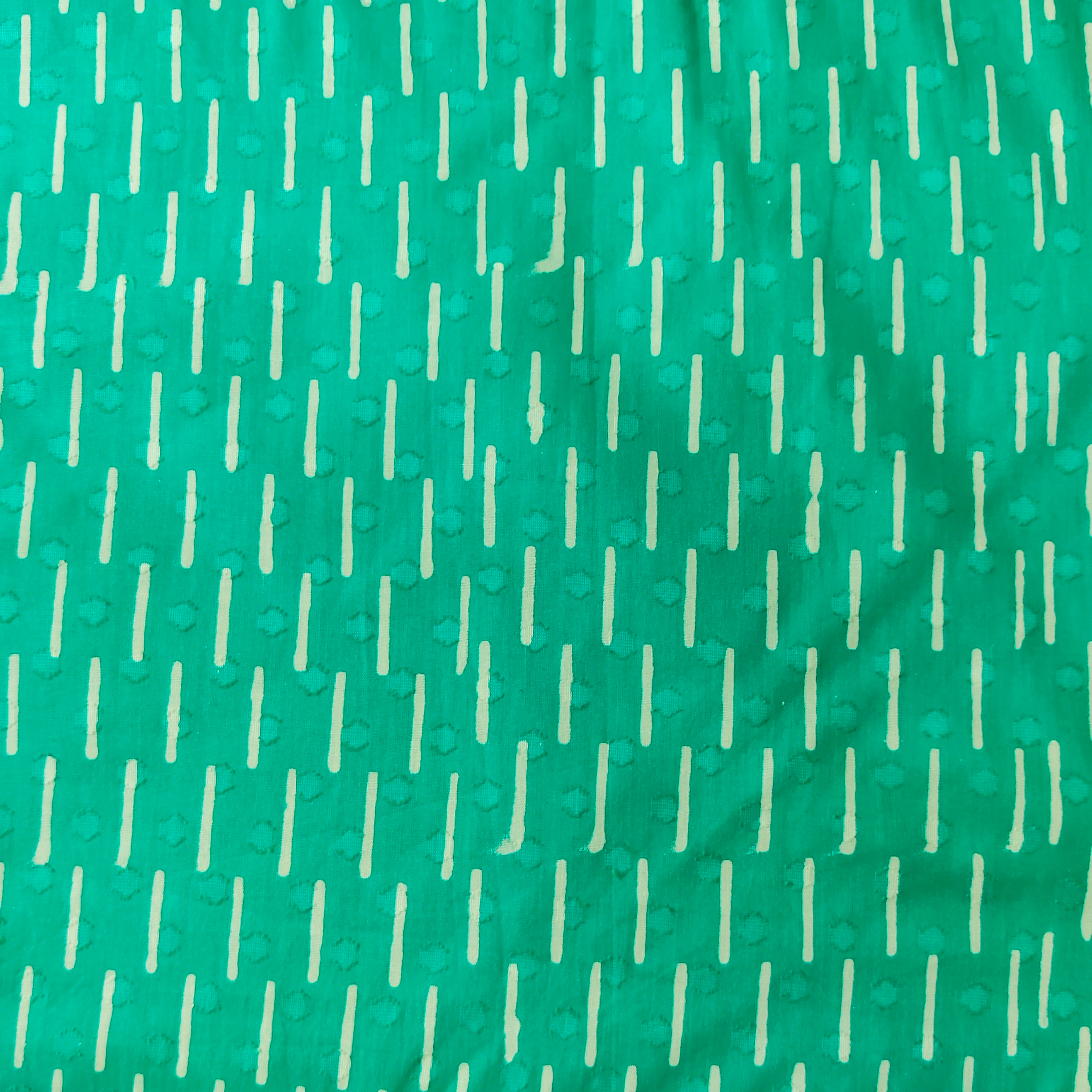 Precut 1.40 Meter Pure Cotton Doby Dabu Tealish Blue With Tiny Cream D ...