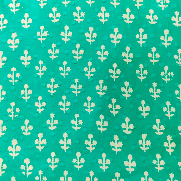 Pre-cut Pure Cotton Doby Dabu Tealish Blue With Tiny Cream Motif Hand Block Print Fabric( 1.60 meter)