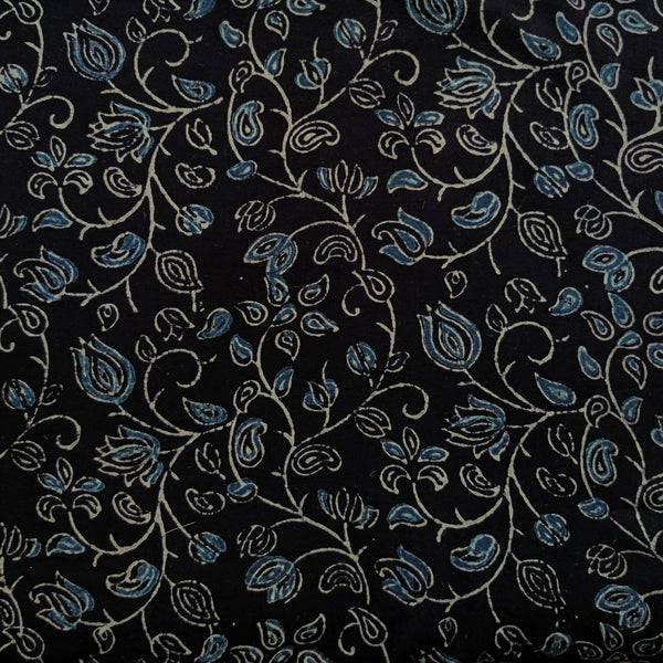 Pre-cut 1.70 meter Pure Cotton Double Ajrak Black With Blue Lotus Jaal Hand Block Print Fabric