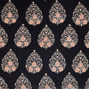 Pure Cotton Double Ajrak Black With Cream And Peach Leafs Motif Hand Block Print Fabric