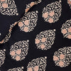 Pure Cotton Double Ajrak Black With Cream And Peach Leafs Motif Hand Block Print Fabric