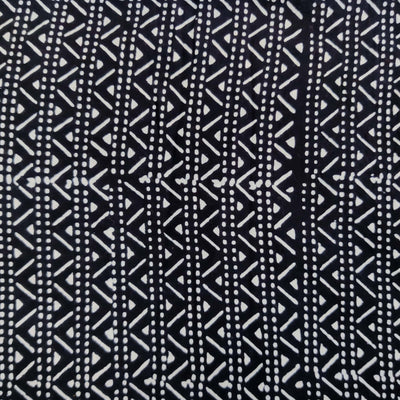 Blouse Piece 1 meter Pure Cotton Black With White Line Zig Zag Stripes Hand Block Print Fabric
