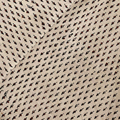 Pure Cotton Double Ajrak Cream With Rust Tiny Motifs Hand Block Print Fabric