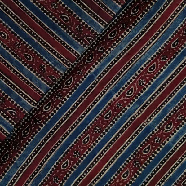 Pre-cut 1.60 meter Pure Cotton Double Ajrak Maroon Blue Black Kairi Creeper Border Hand Block Print Fabric