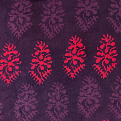 Pre Cut 1.85 Meter Pure Cotton Double Dabu Purple With Pink And Light Purple Hand Block Print Fabric
