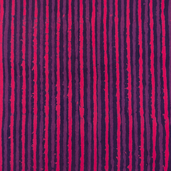 Pre-cut 1.90 meter Pure Cotton Double Dabu Purple With Pink Stripes Hand Block Print Fabric