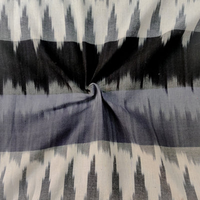 Pure Cotton Double Ikkat With Grey Black Zig Zag Woven Fabric