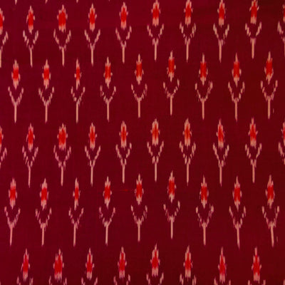 Pure Cotton Fine Deep Maroon Mercerised Ikkat With Cream And Red Plant Weave Motifs Woven Blouse Fabric  ( 1Meter )