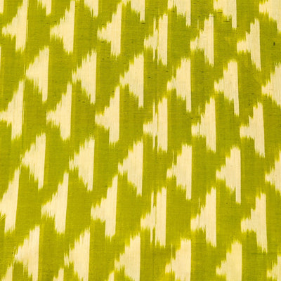 Pure Cotton Fine Mercerised Green Ikkat With Cream Geometric Weave Woven Fabric