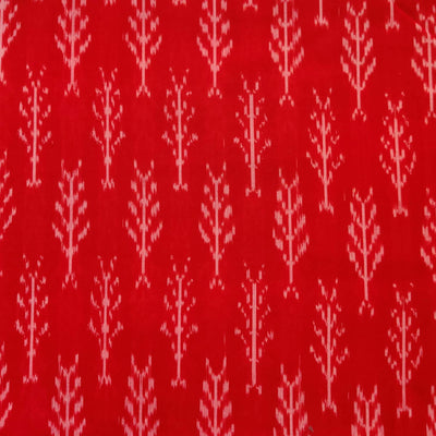 Pure Cotton Fine Red Mercerised Ikkat With Tree Weave Motifs Woven Blouse Fabric ( 1 Meter )