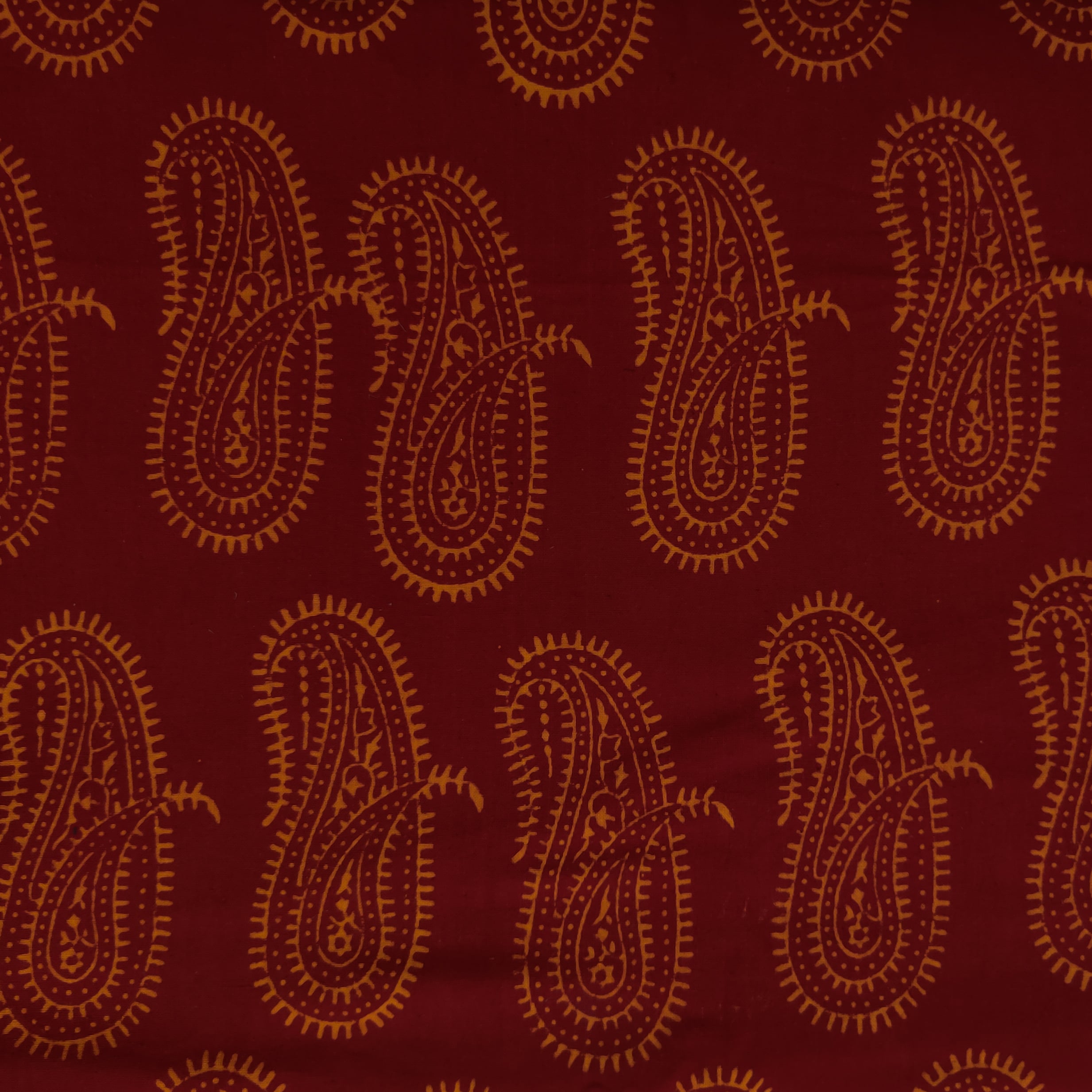 Pure Cotton Gamthi Dark Red With Yellow Kairi Hand Block Print Fabric ...