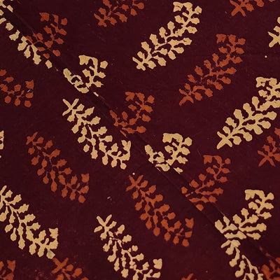 Pure Cotton Gamthi Maroon With Orange And Cream Small Ferns Hand Block Print Fabric