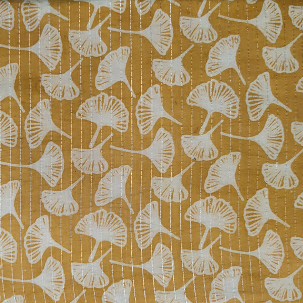 Pre-Cut 1.75 Meters Pure Cotton Gold Lurex Dabu Sandy Mustard With Cream Beach Flower Hand Block Print Fabric