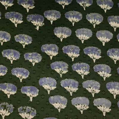Pure Cotton Green Discharge With Grey Cream Flowers Hand Block Print Fabric