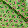 Pure Cotton Green Jaipuri With Pink Motifs Hand Block Print Fabric