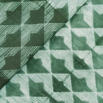 Pure Cotton Green Needle Thread Shibori With Triangle Geometry Hand Dyed Fabric