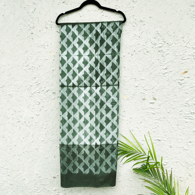 Pure Cotton Green Needle Thread Shibori With Triangle Geometry Hand Dyed Fabric