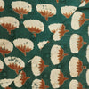 Pure Cotton Green Teal Discharge With Orange Cream Flowers Hand Block Print Fabric