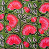 Pure Cotton Green With Pink Flower Jaal Hand Block Print Fabric