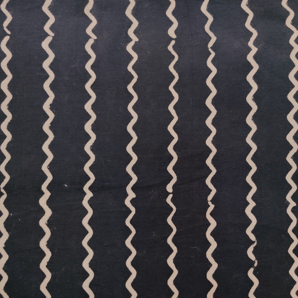 Pure Cotton Grey Discharge With Cream Waves Hand Block Print Fabric