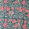Pure Cotton Grey Jaipuri With Pink Floral Jaal Hand Block Print Fabric