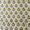 Pure Cotton Grey Jaipuri With Yellow Single Flower Motifs Hand Block Print Fabric