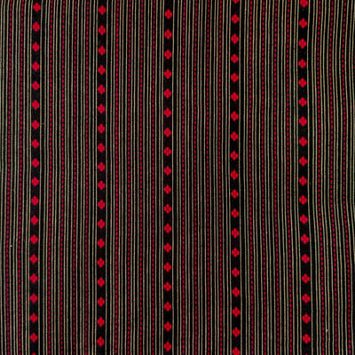 Pure Cotton Handloom Black With Red Thread And Flower Stripes Woven blouse piece Fabric( 0.95 meter)