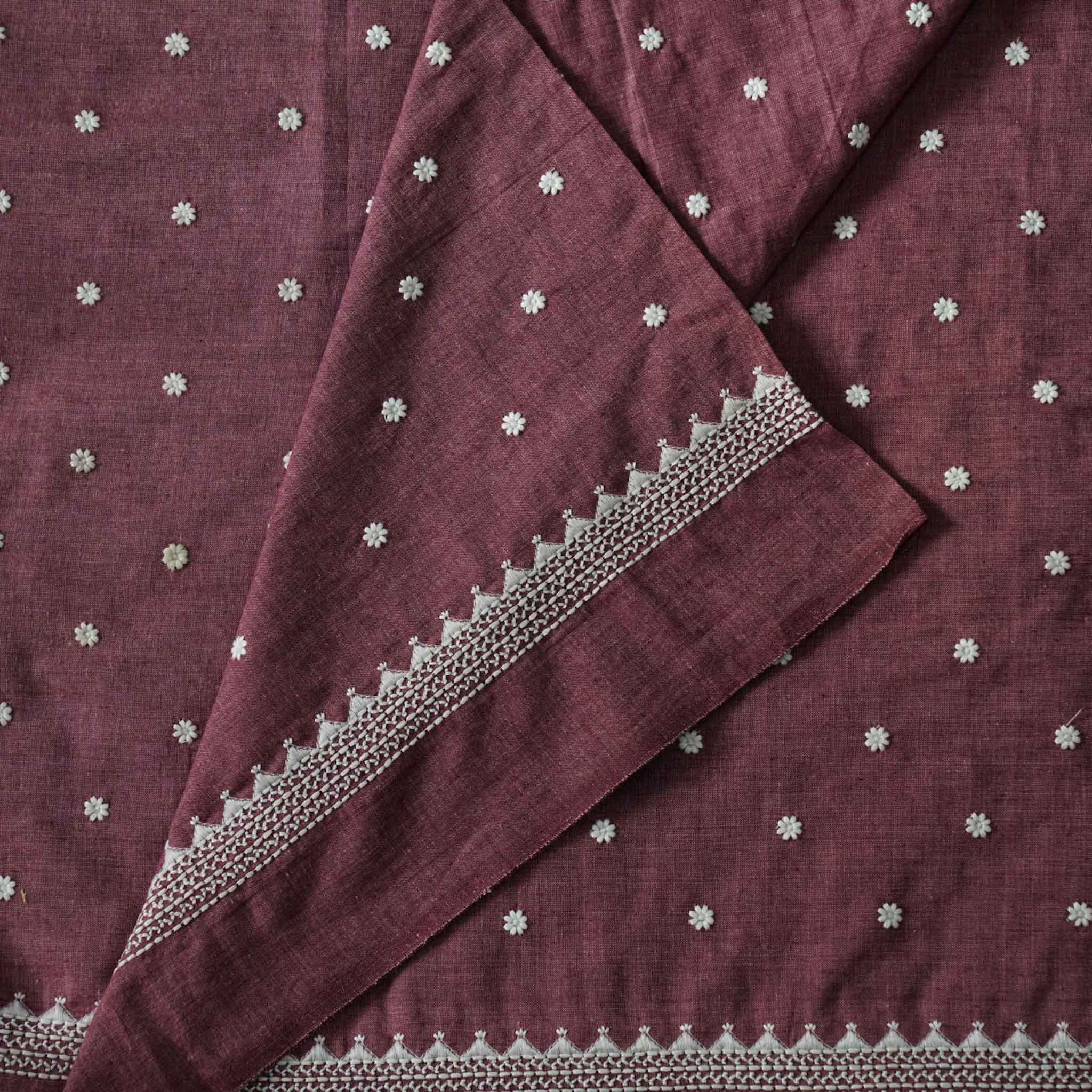 Pure Cotton Handloom Rosewood With All Over Embroidered Small Motifs A ...